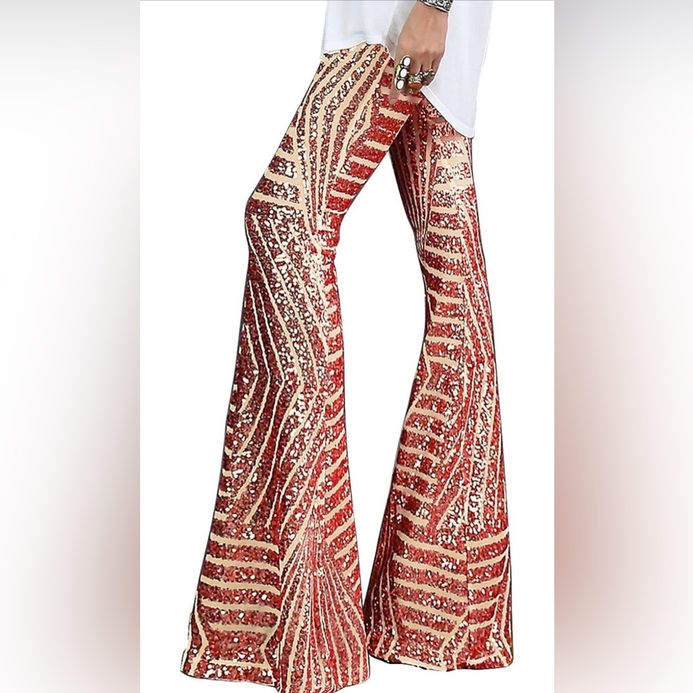 Sequin Flare Pants - Rose Gold